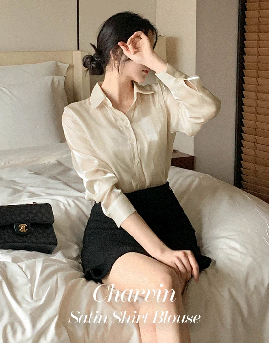 샤르빈 새틴 셔츠블라우스(시스루/카라/여리핏/루즈핏/데일리룩/데이트룩/출근룩/오피스룩/레이어드)