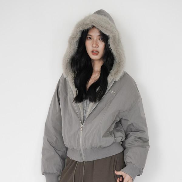 Gray Hooded Padding Jacket
