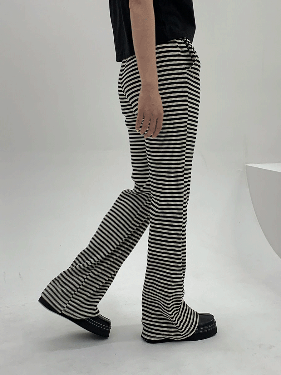 스트라이프 밴딩 부츠컷 팬츠