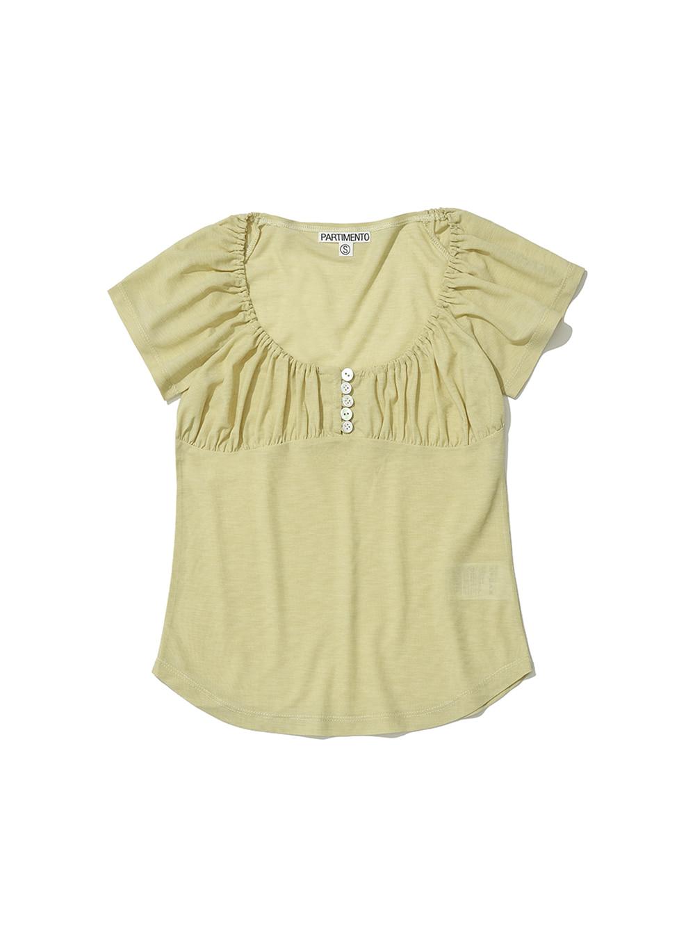 [WOMEN] BUTTON-UP GATHERING TOP_LEMON