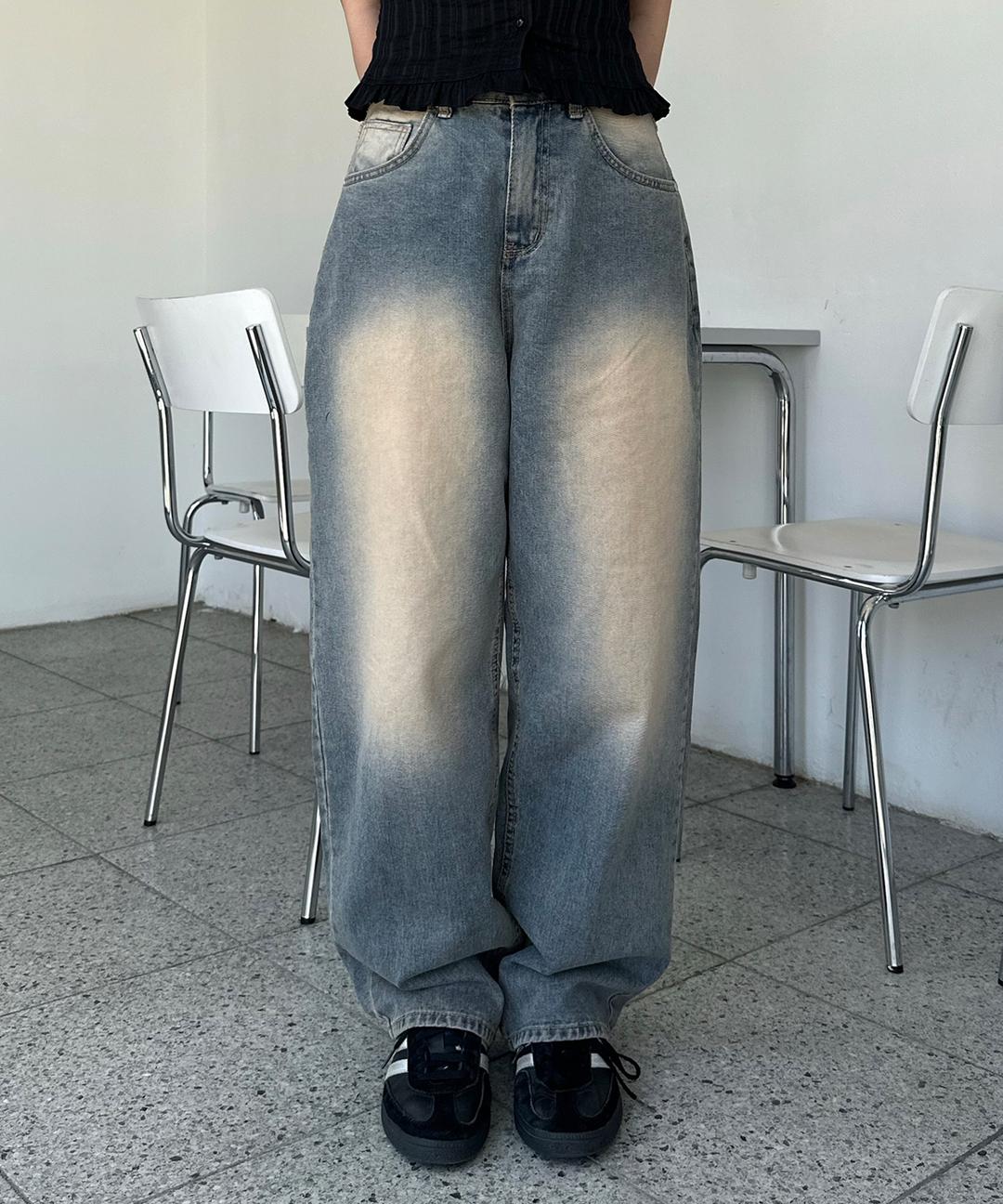 페티 워싱 와이드 데님 팬츠