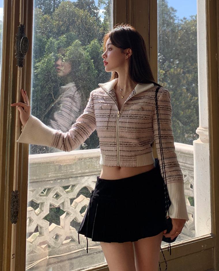 핑크 아만다 트위드 점퍼