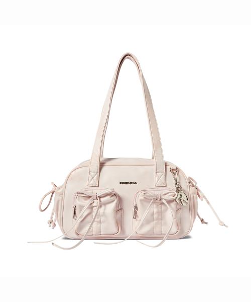 LEATHER POCKET SHIRRING RIBBON BAG PINK