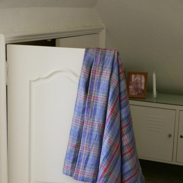 [BLANKET] MULTI CHECK LINEN IN DUSTY BLUE