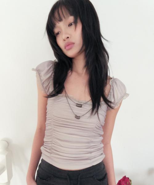 쉬어 오프 숄더 셔링 탑 *소프트 그레이