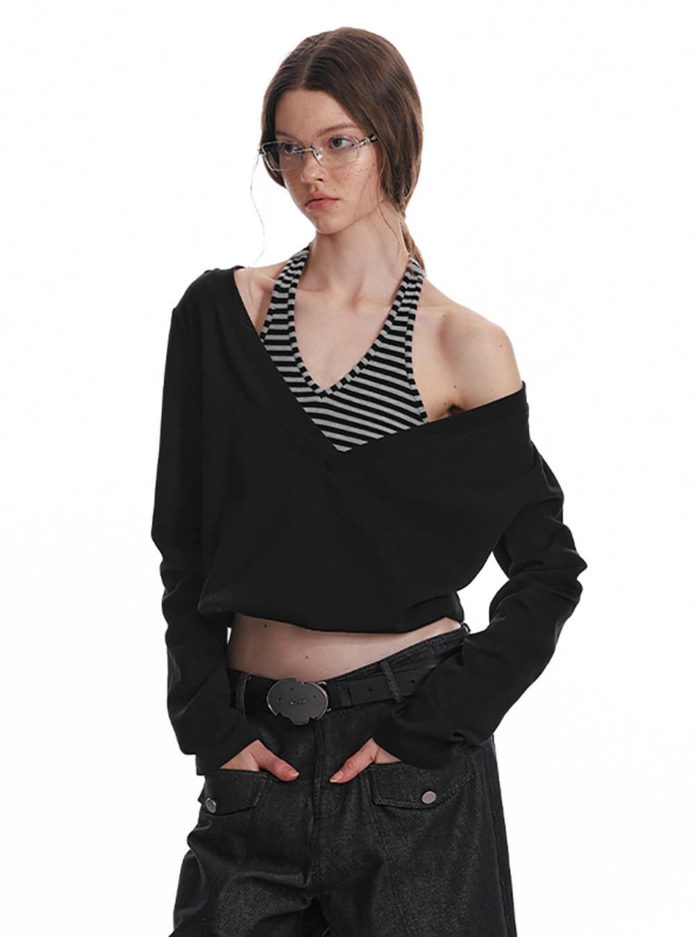 Black Fake Halterneck Loose-Top