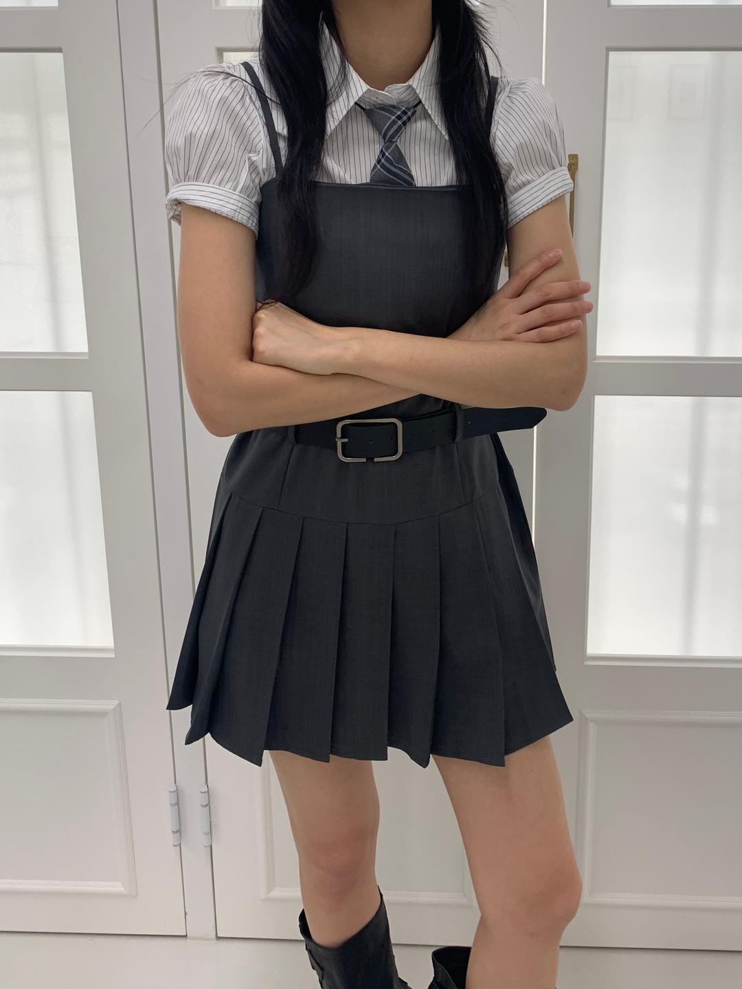 Square belt set pleats dress(3 color)