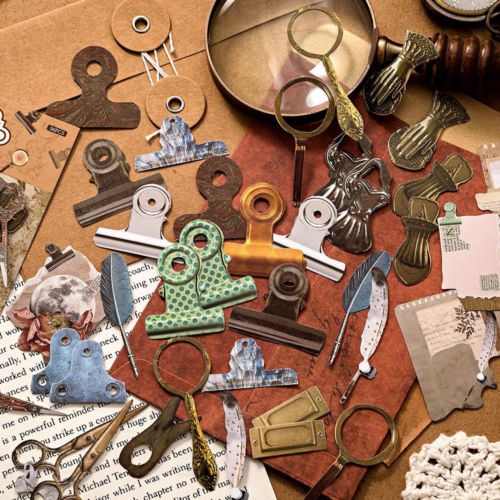 빈티지 다꾸 바느질 노트 특수지 소품 스티커 50매