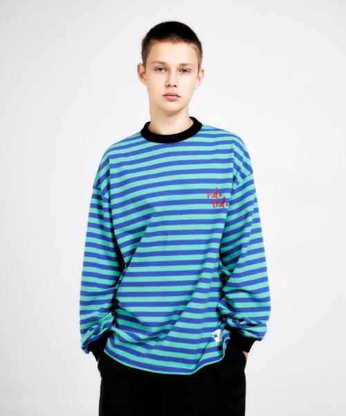 Crack Logo Stripe LS Tee Turquoise Blue