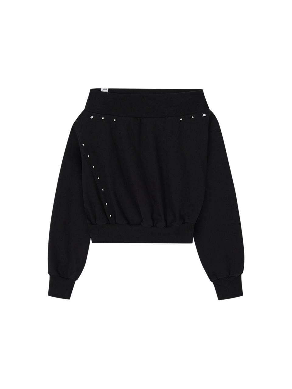 STUDDED OFF-SHOULDER SWEATSHIRT_BLACK