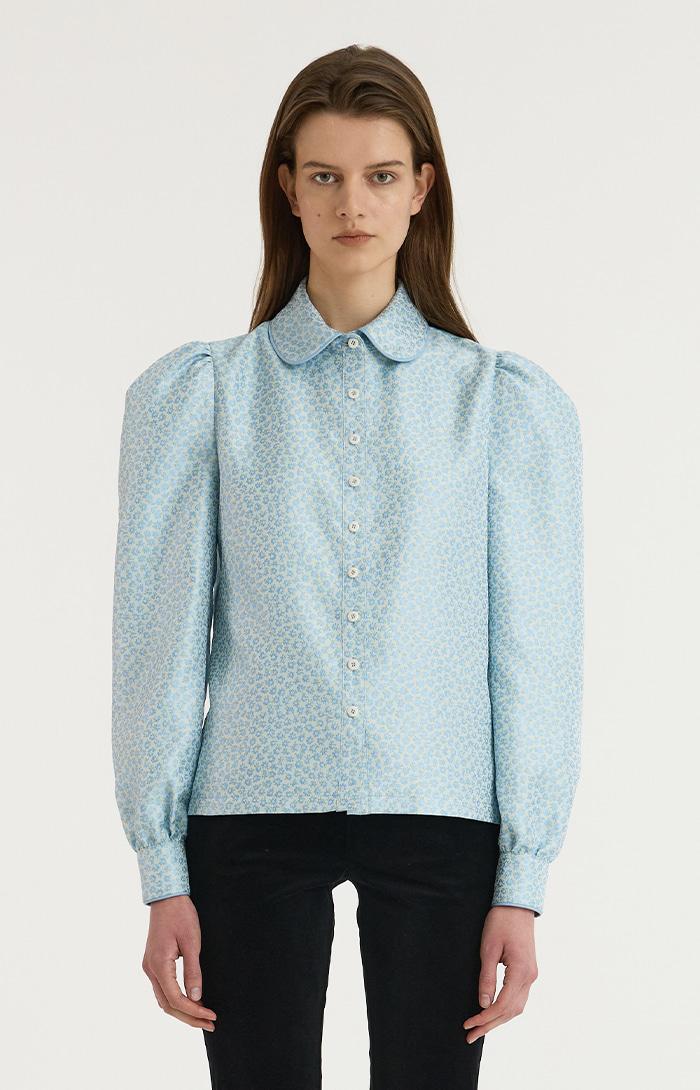 Jacquard Puffed-sleeve Blouse_Blue