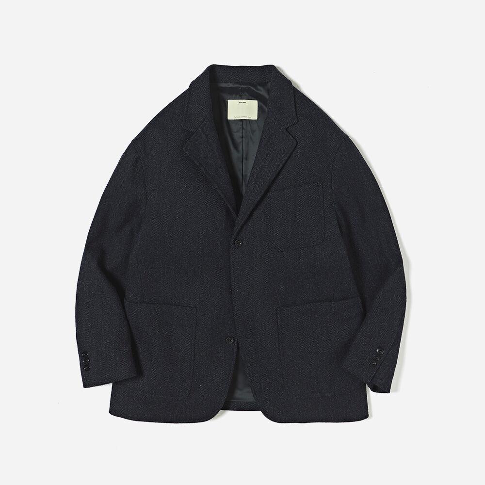 WOOL SPORTS SUIT Dark Navy Wool Tweed Cloth