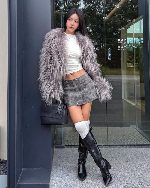 싱글 브레스티드 퍼 재킷 (dark grey)