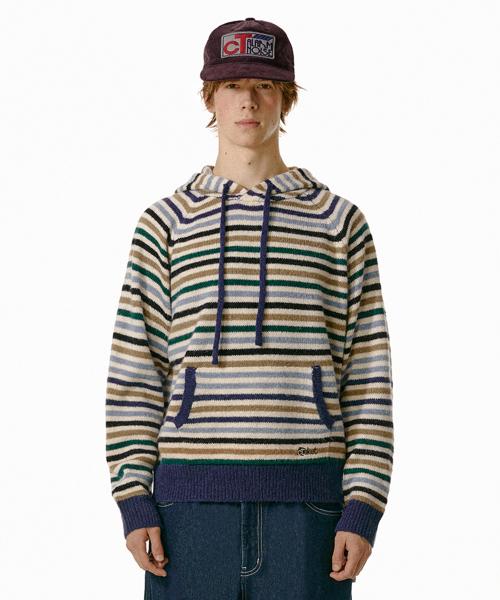 Harmony Stripe Knit Hoodie Navy