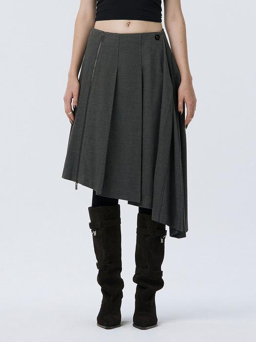 Pleated Asymmetric Skirt [ Gray ]