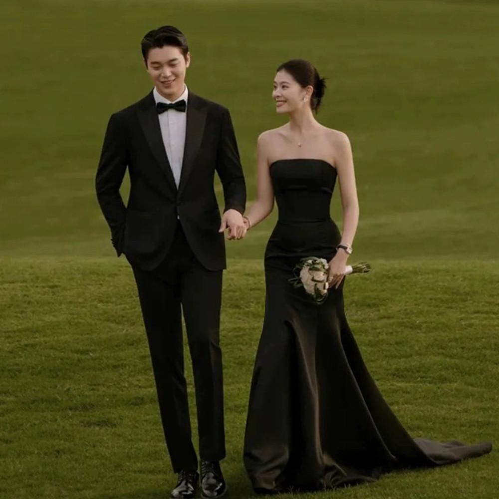 튜브탑 블랙 롱드레스 웨딩촬영 드레스 피로연