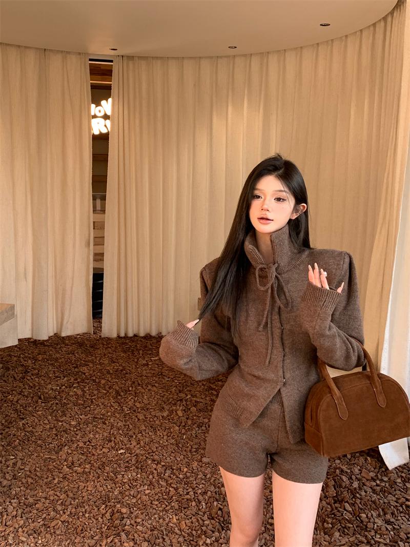 [코디세트/2color]터틀넥 스트링 스냅 가디건 반바지 세트 투피스세트 (개별구매가능)