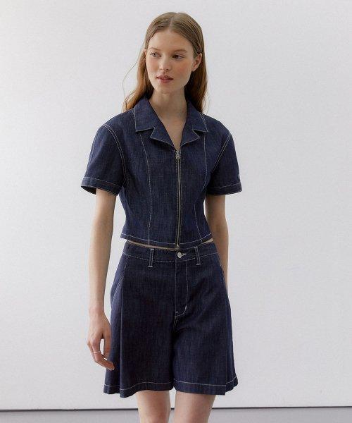 오픈 지퍼 반팔 자켓 블루