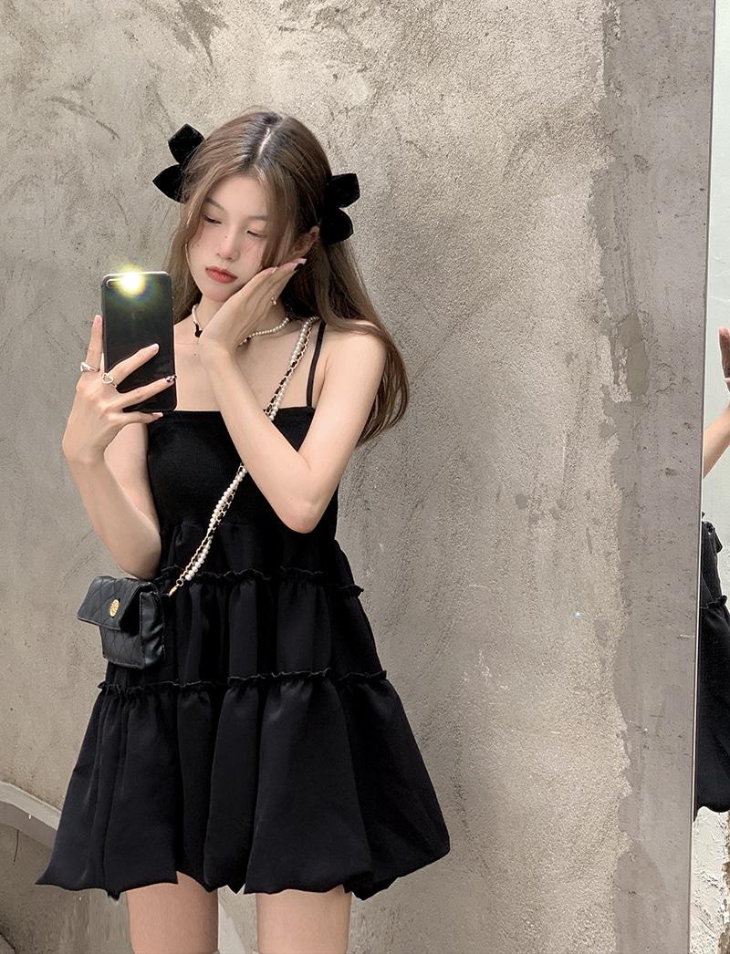 조이얼랏 [당일발송] 화이트/블랙 뷔스티에 끈 나시 미니 캉캉 플레어 원피스 드레스 휴양지룩 해변룩 발리 다낭