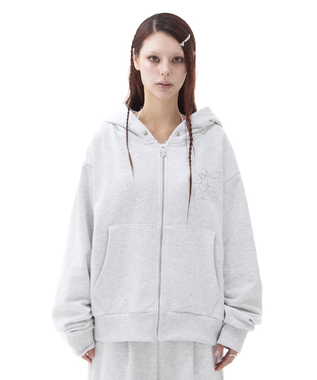 OVERFIT HIP HOP MOVE CUBIC LETTERING HOODIE ZIP-UP_OATMEAL