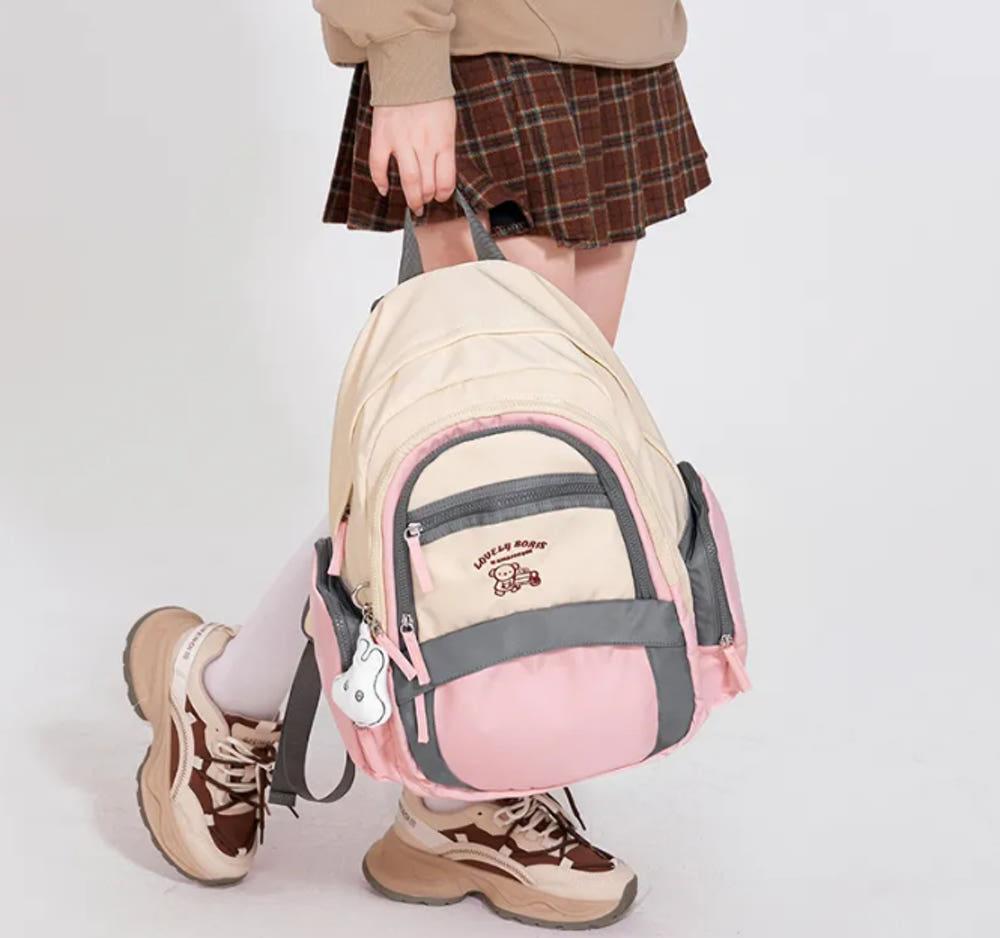 미피 백팩 핑크 자수 방수 노트북 가벼운 여행 가방