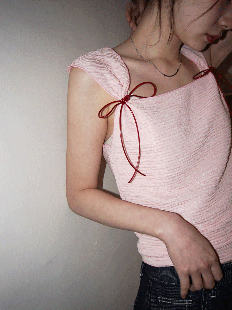 cherry shoulder ribbon top