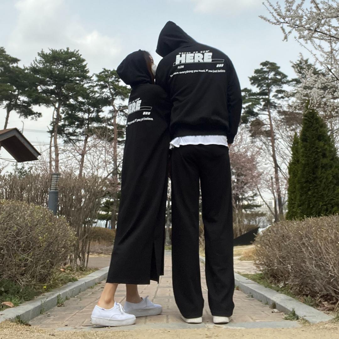 [💥주문폭주!/재입고완료!/🧶자체제작/기모or노기모👫] 오버핏 빅사이즈 커플티 후드티 롱원피스 조거팬츠 커플 시밀러룩 트레이닝복 세트