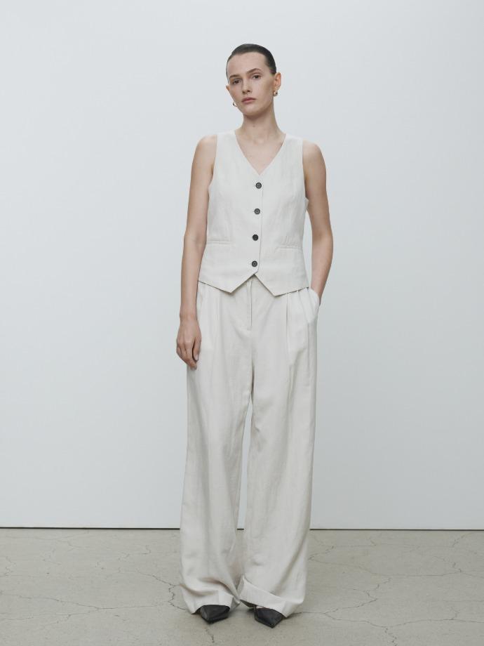 LINEN TAILORED VEST_ IVORY