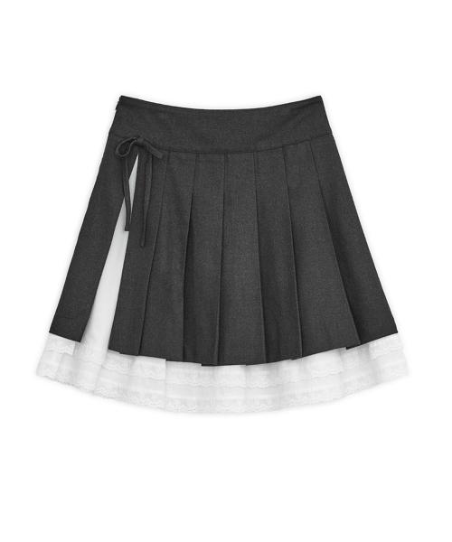 슬릿 플리츠 미디 스커트 (차콜)