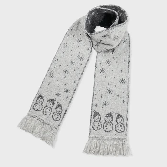 wool fringe muffler snowman grey
