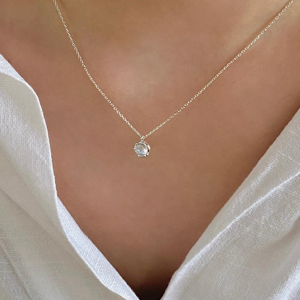 [925 silver/ 2 colors] 퓨어 오팔 글라스 목걸이 귀걸이 세트