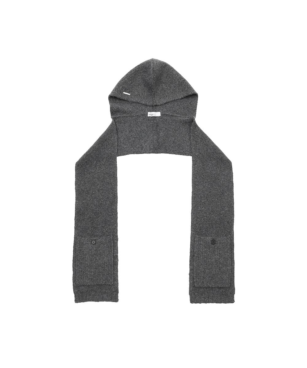 Hoodie pocket knit muffler CHARCOAL