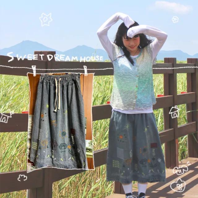 Sweet Dream House 자수 그런지 키치 청치마
