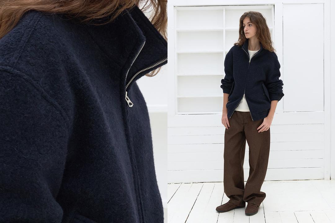 High neck wool harrington jacket (navy)