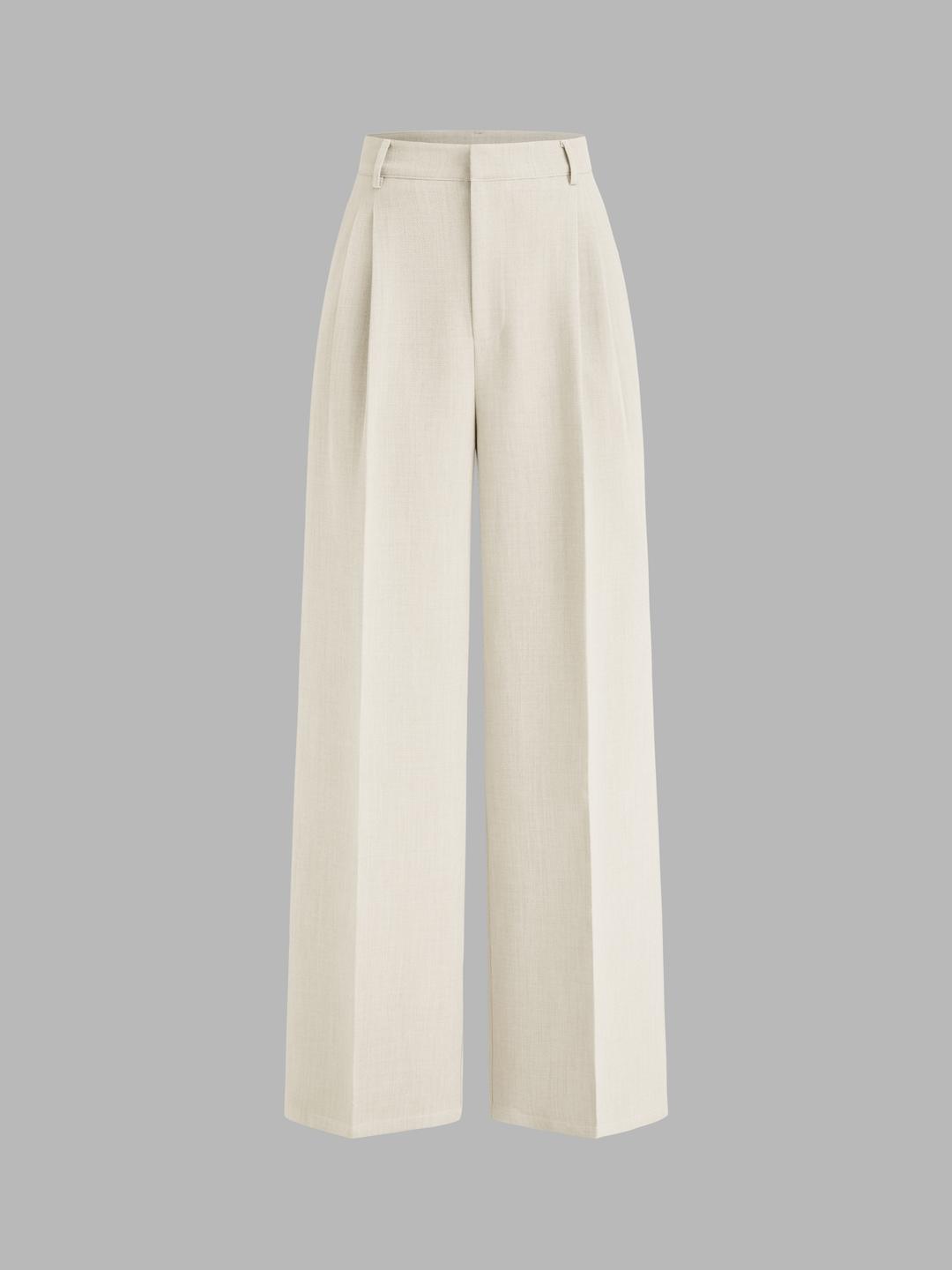 Mid Rise Pleated Wide Leg Trousers