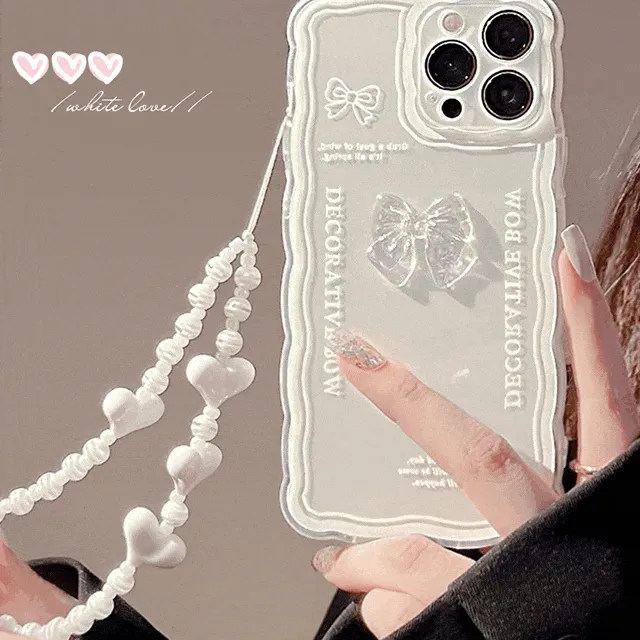 투명 홀로그램 리본 파츠 아이폰 화이트 물결 테두리 풀커버 실리콘 우정 유니크 하이틴 심플 핸드폰 휴대폰 애플 폰 케이스 아이폰케이스 X 11 프로 12 미니 13 14 프로맥스