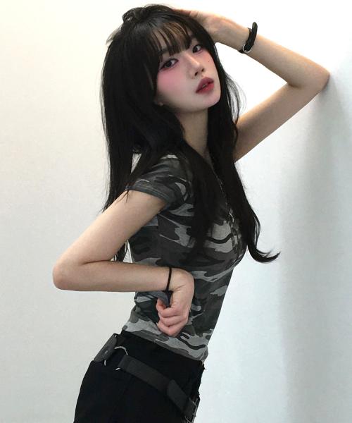 스타 카모 슬림핏티 멜란지