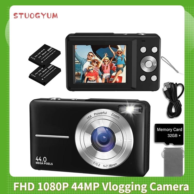 디지털 카메라 충전식 디지털 카메라, 16x 줌 컴팩트 카메라 FHD 1080P 44MP 초보자 사진을 위한 카메라