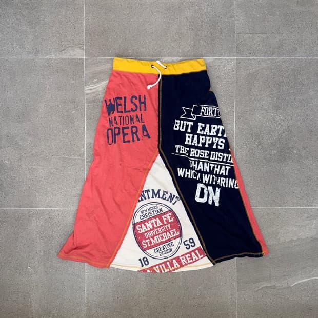 Coral navy lettering patchwork cotton sk | 후루츠패밀리