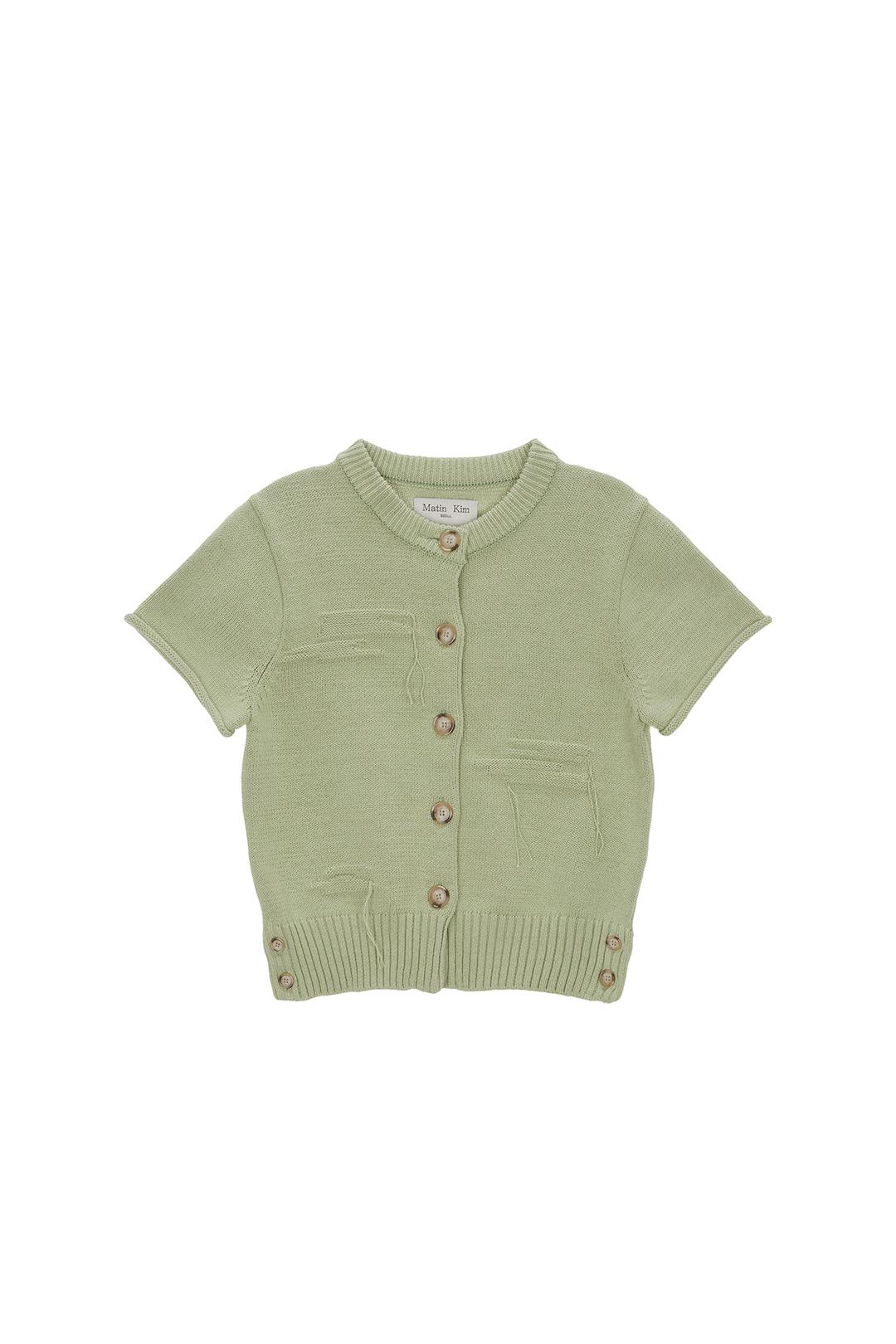 DAMAGE ROUND HALF CARDIGAN IN LIGHT GREEN