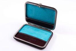 Business Card Case in Dark Oxblood Burgundy Red Leather and Turquoise Lining by Fort Belvedere