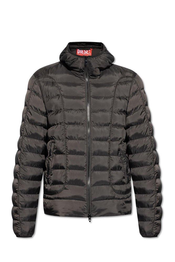 Diesel D Logo Patch Quilted Hooded Jacket