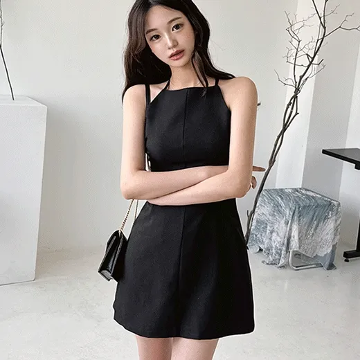 지앙 홀터 끈 A핏 미니 원피스 (아이보리,블랙)