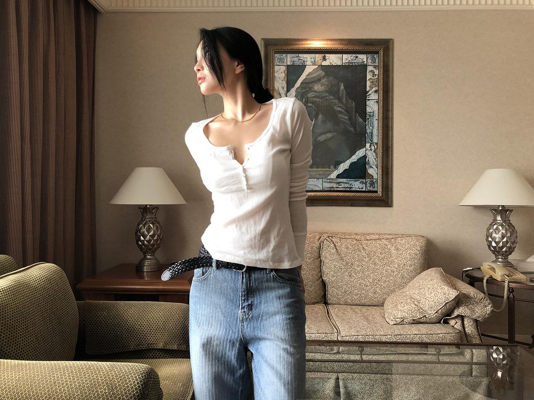 Ribbed Button T (3color)