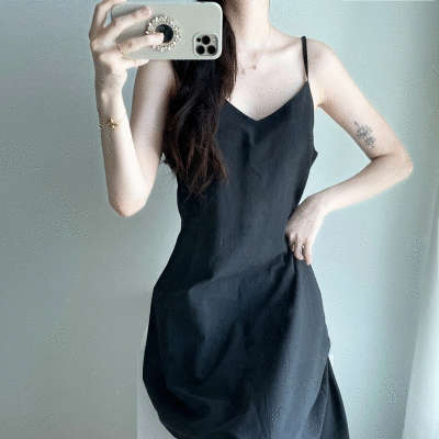 [주문폭주/당일배송] 무지 린넨 슬립 끈 뷔스티에 브이넥 나시 롱 원피스 민소매 A라인 여름 슬리브리스 빅사이즈 롱원피스 (블랙, 아이보리, 베이지, 하늘, 소라)