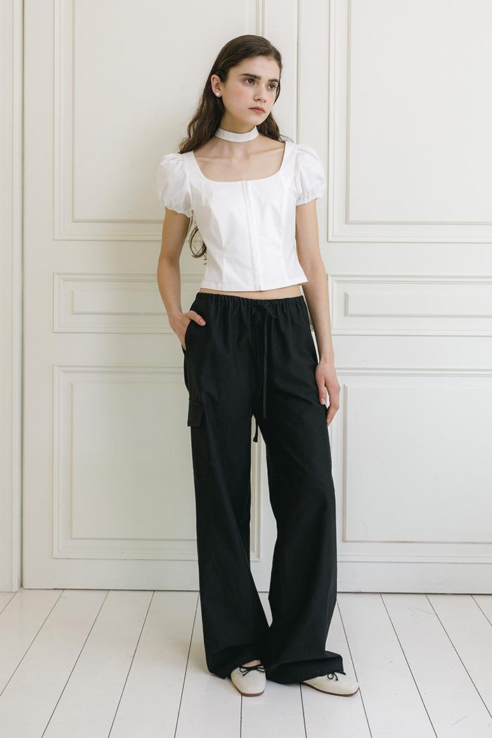 Low rise cotton banding pants (black)