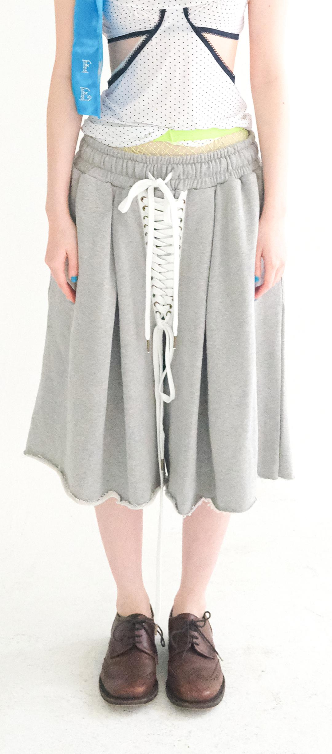 4차★[fa.er.ie] eyelet corset bermuda pants (melange grey)