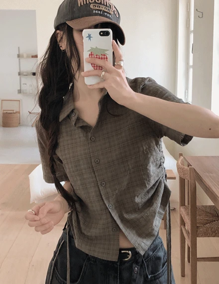 [체크/옆셔링/빈티지] 튜리오 체크 반팔셔츠