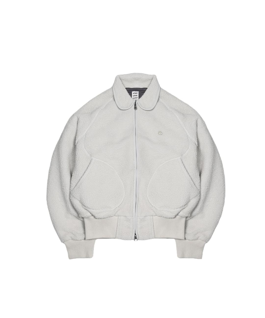 ROUND COLLAR FLEECE JACKET LIGHT GREY