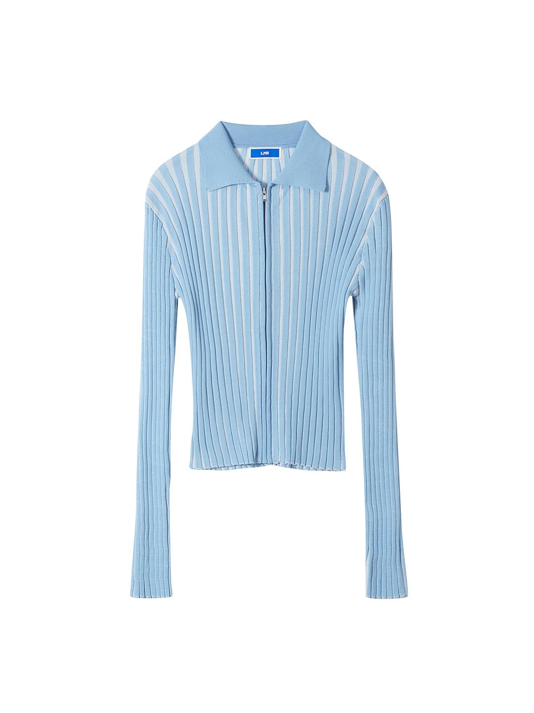 버티컬 골지 니트 집업 BLUE